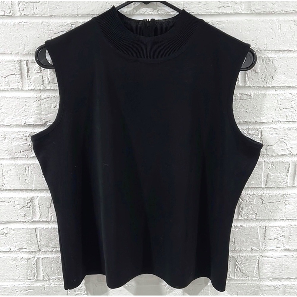 Ming Wang Black Sleeveless Mock Neck Knit Shell Top Back Zip XL